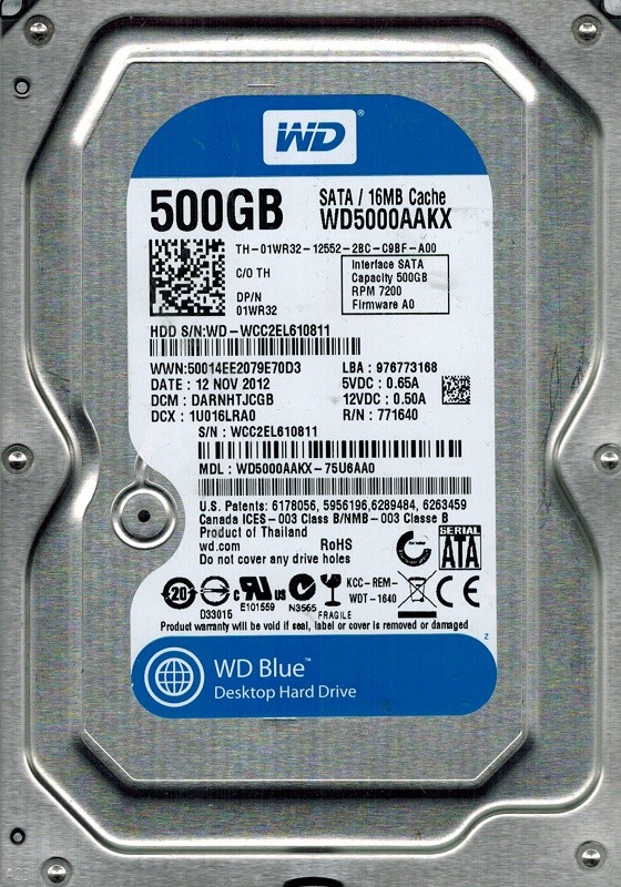 Western Digital WD5000AAKX-75U6AA0  DCM: DARNHTJCGB 500GB