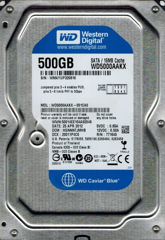 Western Digital WD5000AAKX-001CA0 DCM: HGNNNTJMHB 500GB