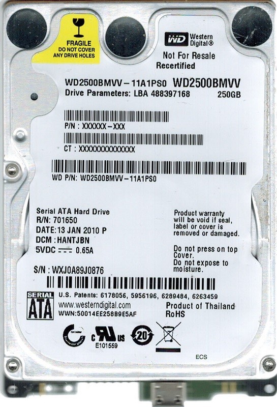 Western Digital WD2500BMVV-11A1PS0 250GB DCM: HANTJBN
