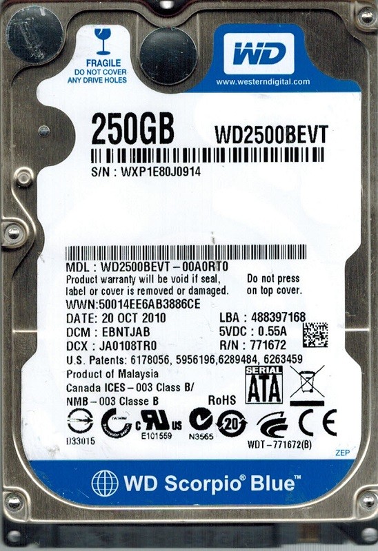 Western Digital WD2500BEVT-00A0RT0 250GB DCM: EBNTJAB