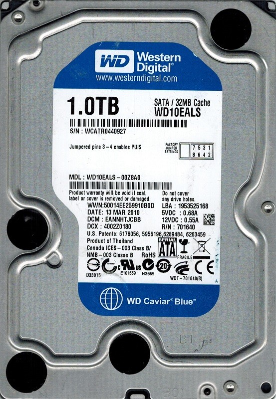 Western Digital WD10EALS-00Z8A0 1TB DCM: EANNHTJCBB
