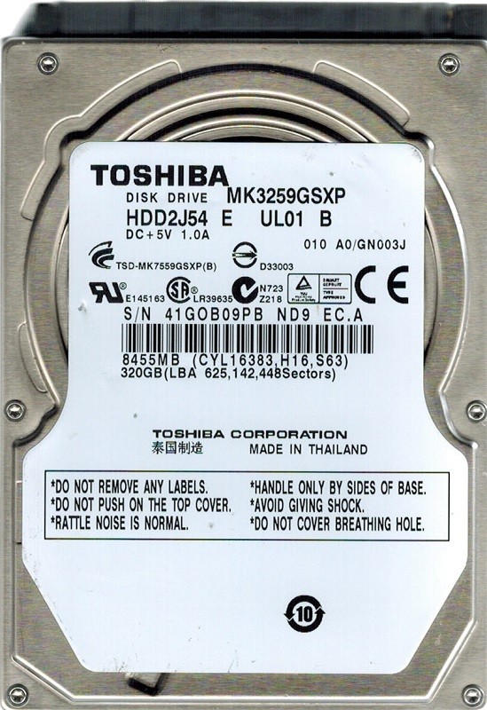 Toshiba MK3259GSXP 320GB HDD2J54 E UL01 B THAILAND