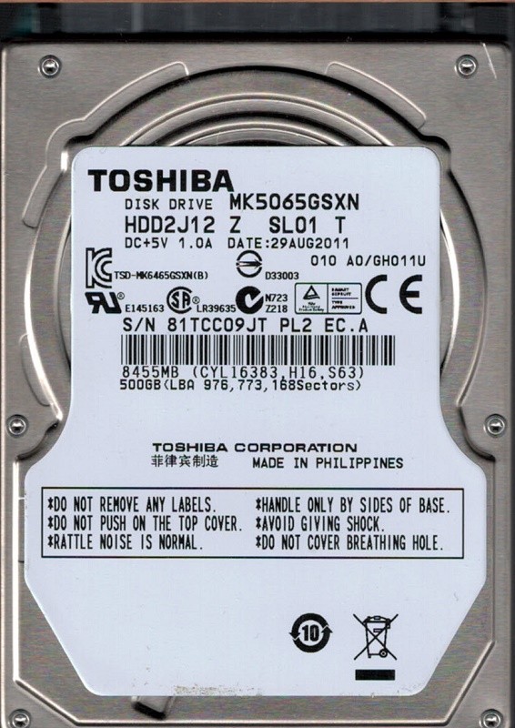 Toshiba MK5065GSXN 500GB HDD2J12 Z SL01 T PHILIPPINES