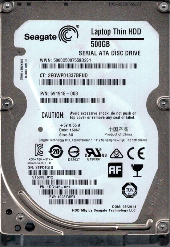 ST500LT012 P/N: 1DG142-021 F/W: 1003YAM1 SU S3P Seagate  500GB