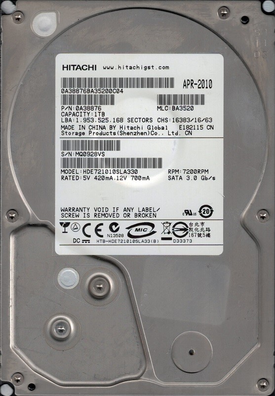 Hitachi HDE721010SLA330 P/N: 0A38876 MLC: BA3520 1TB