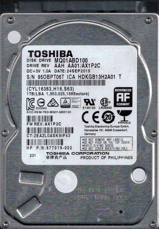 MQ01ABD100 AAH AA01/AX1P2C Toshiba 1TB