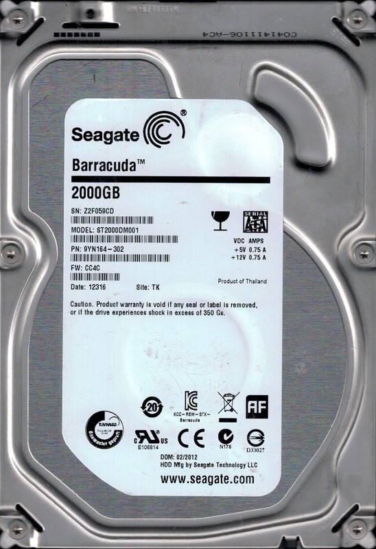 Seagate ST2000DM001 F/W: CC4C P/N: 9YN164-302 TK 2TB Z2F