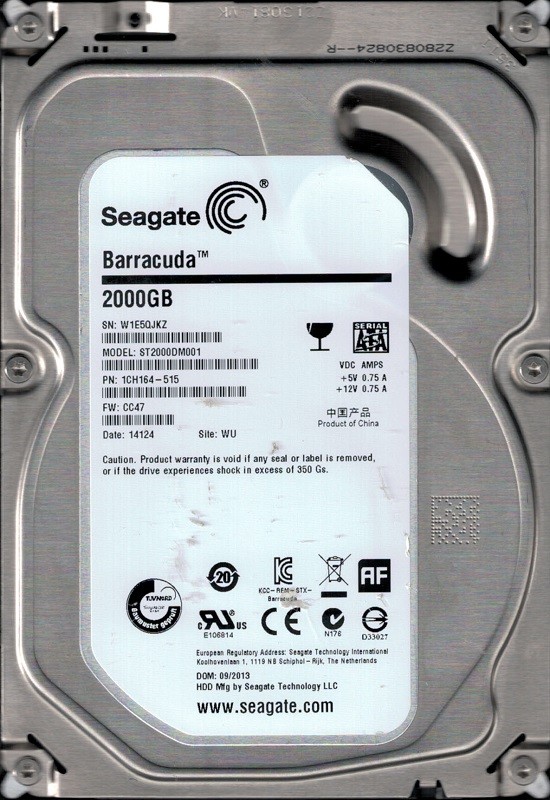 Seagate ST2000DM001 P/N: 1CH164-515 F/W: CC47 2TB WU W1E