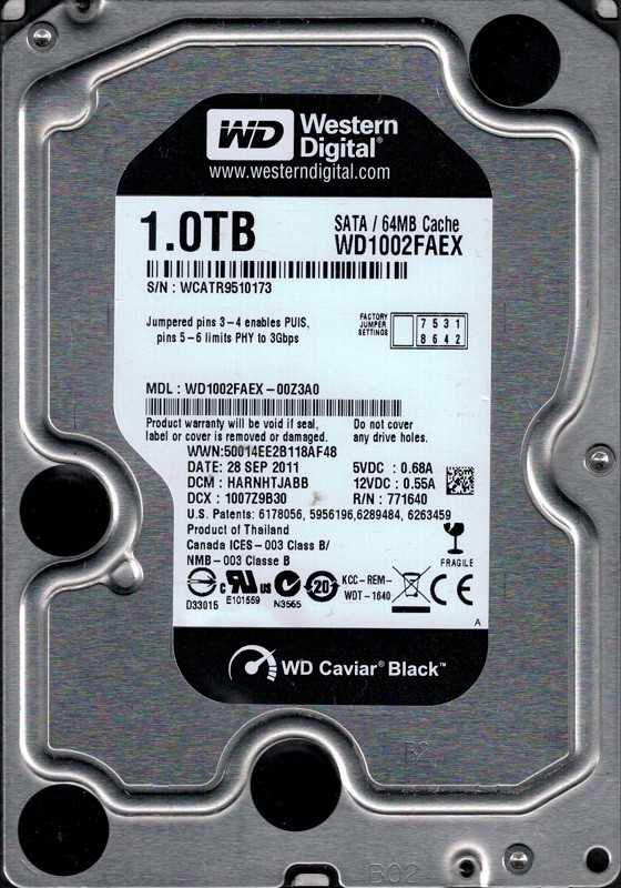 WD1002FAEX-00Z3A0 DCM: HARNHTJABB WCATR Western Digital 1TB