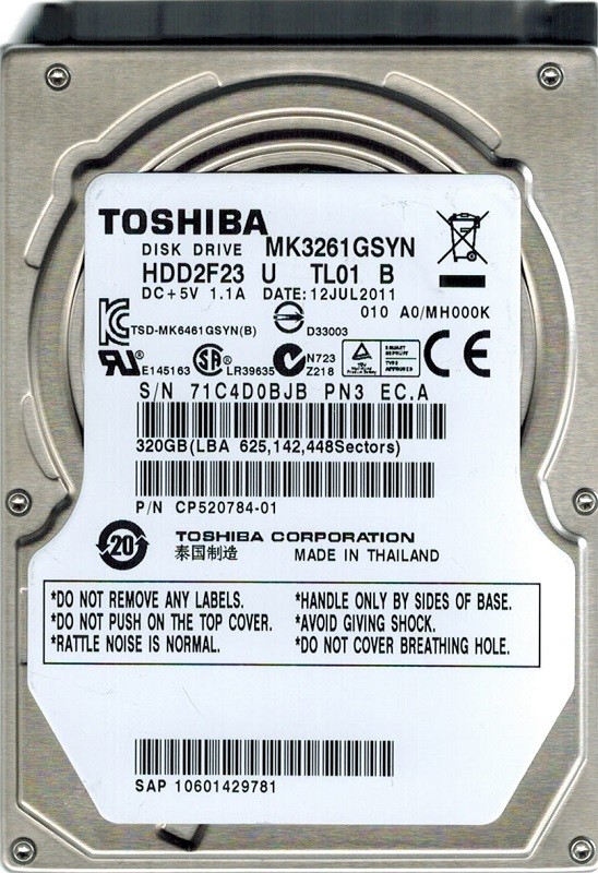 Toshiba MK3261GSYN HDD2F23 U TL01 B 320GB SATA THAILAND