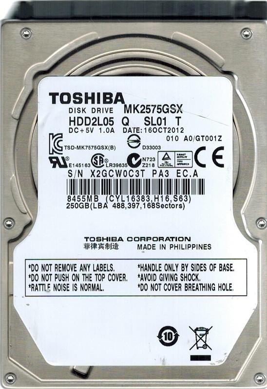 Toshiba MK2575GSX HDD2L05 Q SL01 T 250GB A0/GT001Z