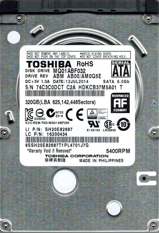 Toshiba MQ01ABF032 ABM AB00/AM0Q5E 320GB 