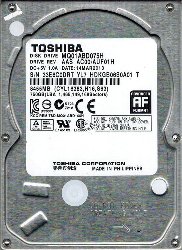 Toshiba MQ01ABD075H 750GB AAS AC00/AUF01H CHINA