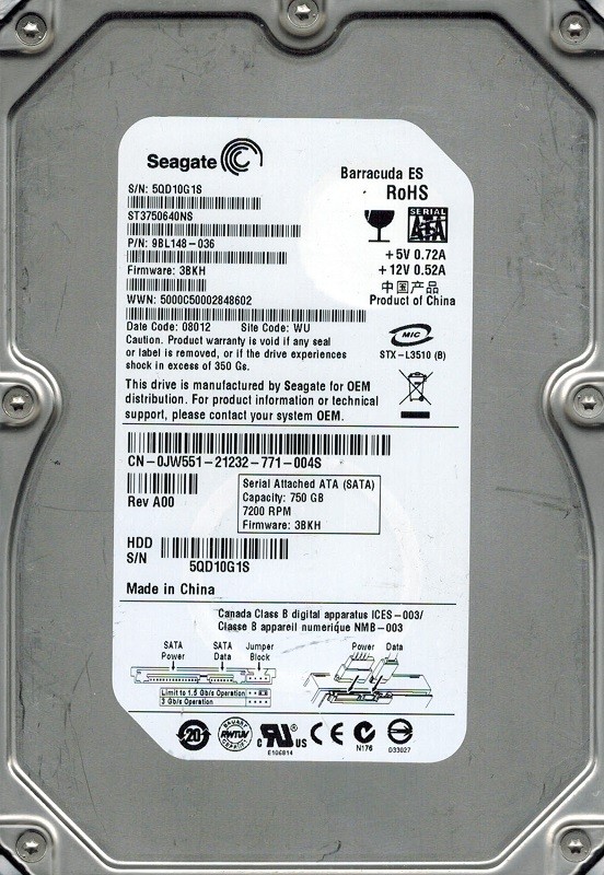 Seagate ST3750640NS P/N: 9BL148-036 F/W: 3BKH 750GB WU