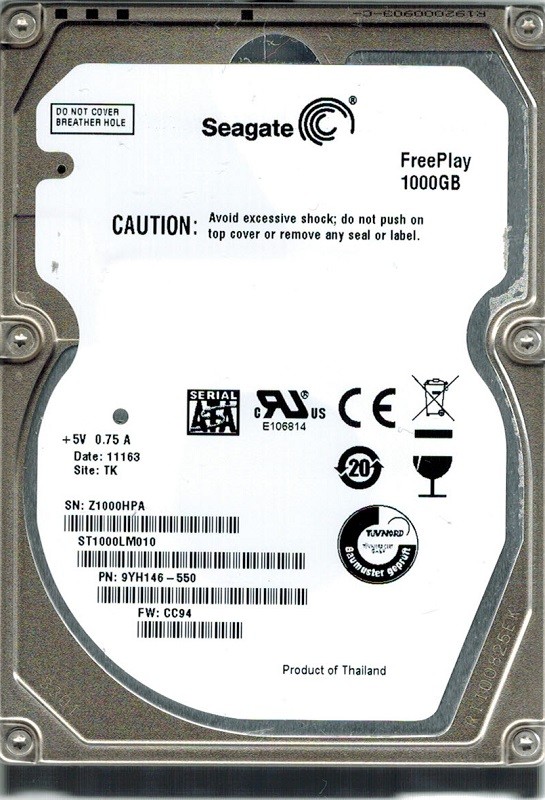 Seagate ST1000LM010 P/N: 9YH146-550 F/W: CC94 1TB TK
