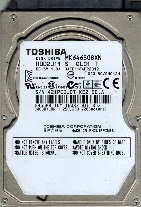 Toshiba MK6465GSXN HDD2J11 S QL01 T 640GB PHILIPPINES