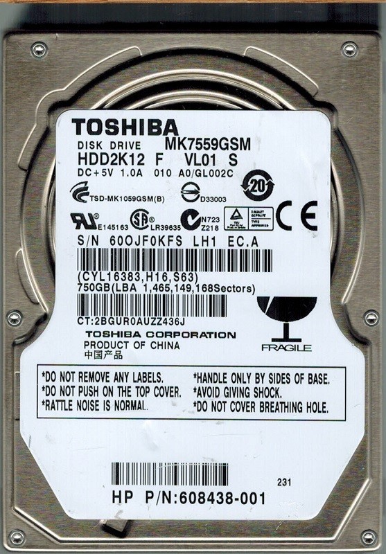 Toshiba MK7559GSM HDD2K12 F VL01 S 750GB CHINA