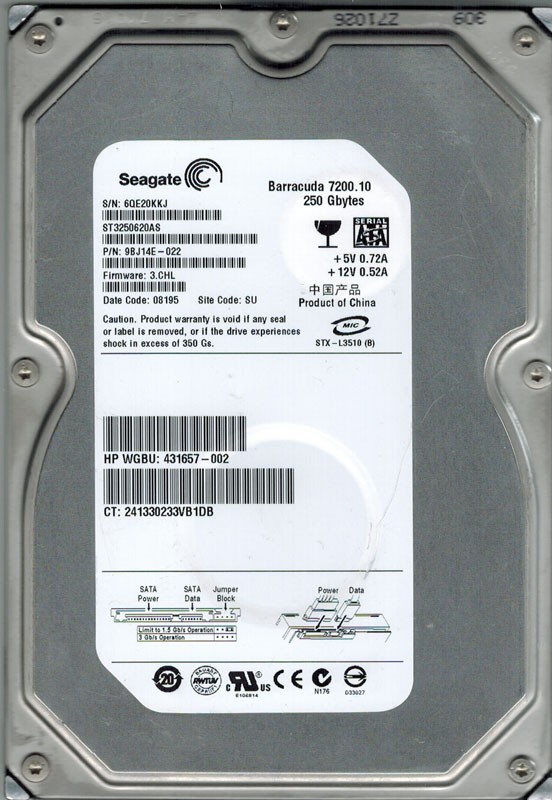 Seagate ST3250620AS P/N: 9BJ14E-022 F/W: 3.CHL 250GB SU