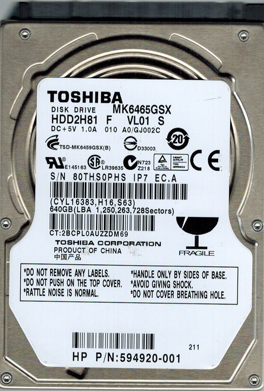 Toshiba MK6465GSX HDD2H81 F VL01 S 640GB CHINA