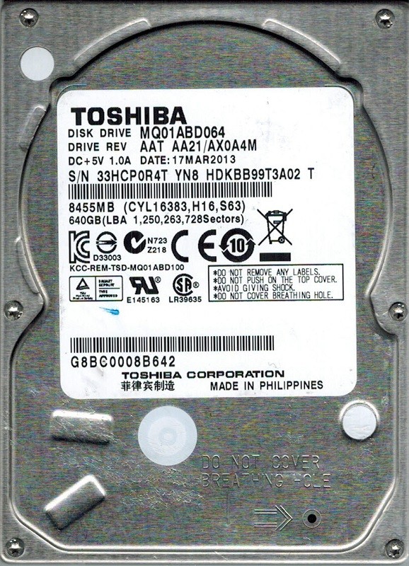 Toshiba MQ01ABD064 AAT AA21/AX0A4M 640GB Philippines