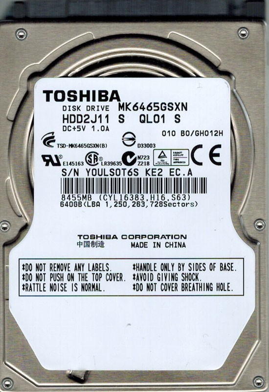 Toshiba MK6465GSXN 640GB HDD2J11 S QL01 S CHINA