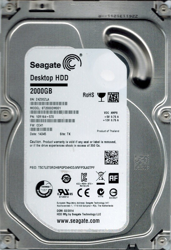 ST2000DM001 Seagate P/N: 1ER164-570 F/W: CC41 TK 2TB
