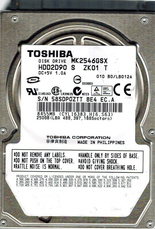 Toshiba MK2546GSX 250GB HDD2D90 S ZK01 T PHILIPPINES