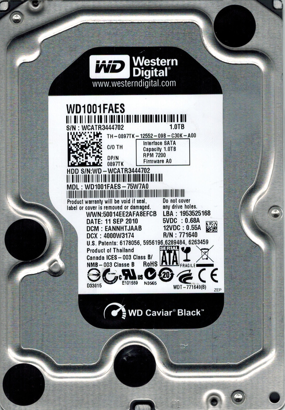 WD1001FAES-75W7A0 Western Digital DCM: EANNHTJAAB 1TB