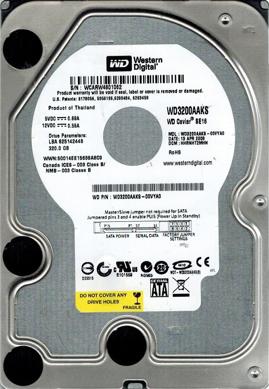 WD3200AAJB-00TYA0 Western Digital 320GB DCM: HHNCNV2AH