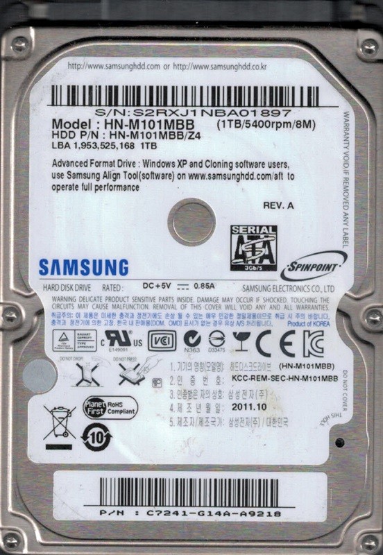 HN-M101MBB/Z4 P/N: C7241-G14A-A9218 Korea Samsung 1TB