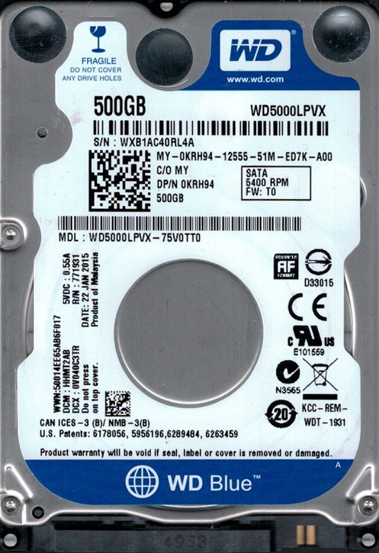 Western Digital WD5000LPVX-75V0TT0 500GB DCM: HHMT2AB
