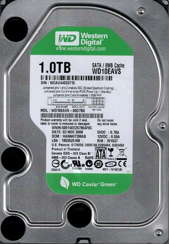 WD10EAVS-00D7B0 Western Digital DCM: HANNHT2MAB 1TB