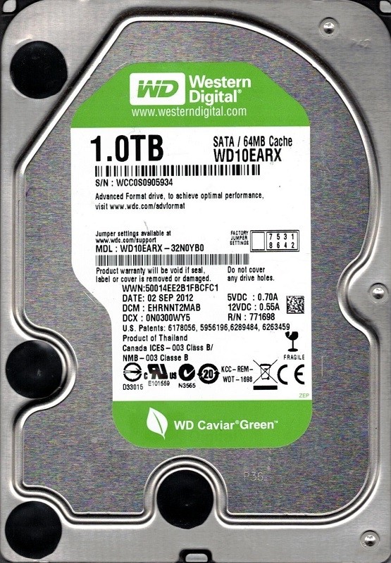 WD10EARX-32N0YB0 DCM: EHRNNT2MAB WCC0S Western Digital 1TB