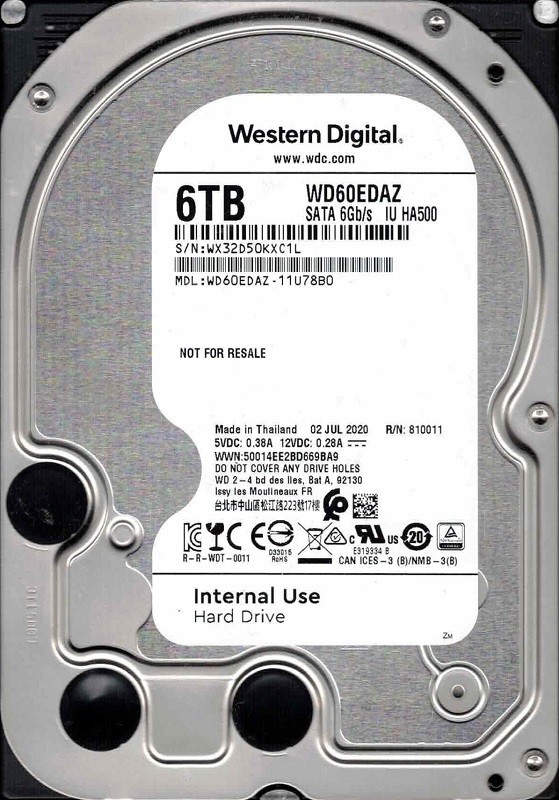 WD60EDAZ-11U78B0 WX32D JUL 2020 Western Digital 6TB