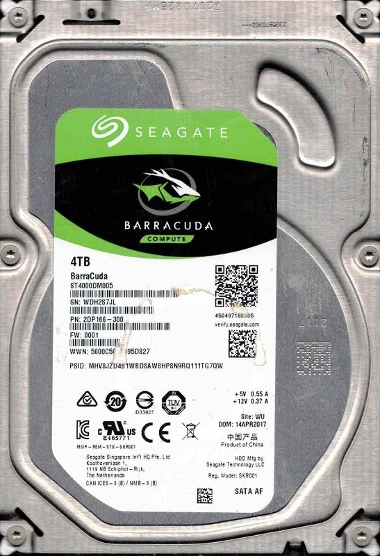 ST4000DM005 P/N: 2DP166-300 F/W: 0001 WU WDH2 APR 2017 Seagate 4TB