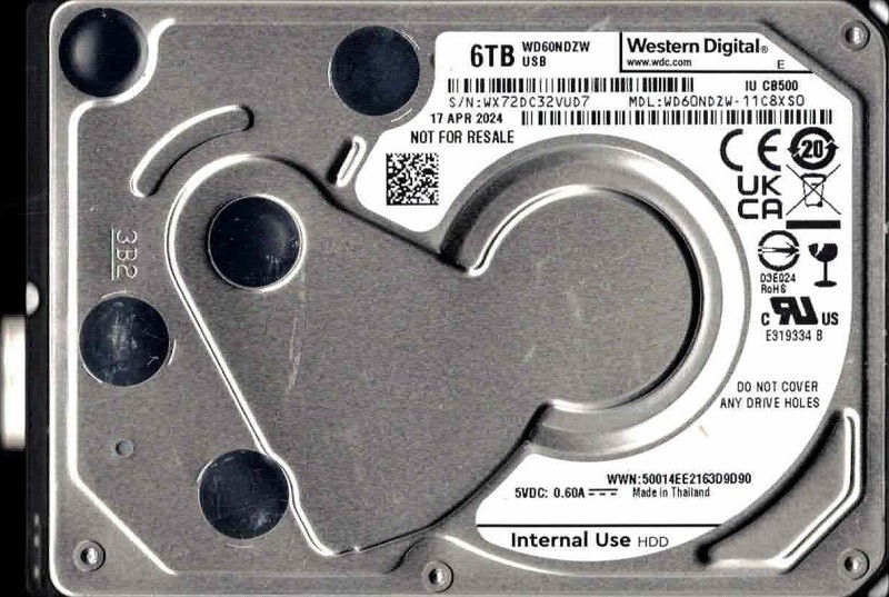 WD60NDZW-11C8XS0 WX72D APR 2024 Thailand Western Digital 6TB