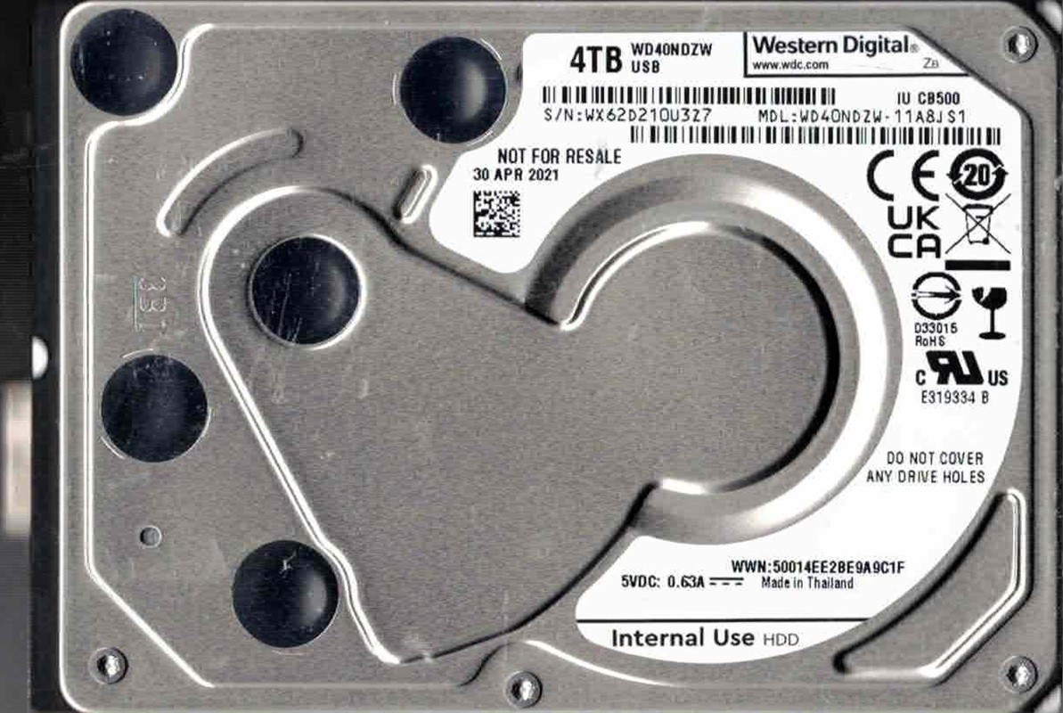 WD40NDZW-11A8JS1 USB 3.0 WX62D APR 2021 Thailand 4TB Western Digital