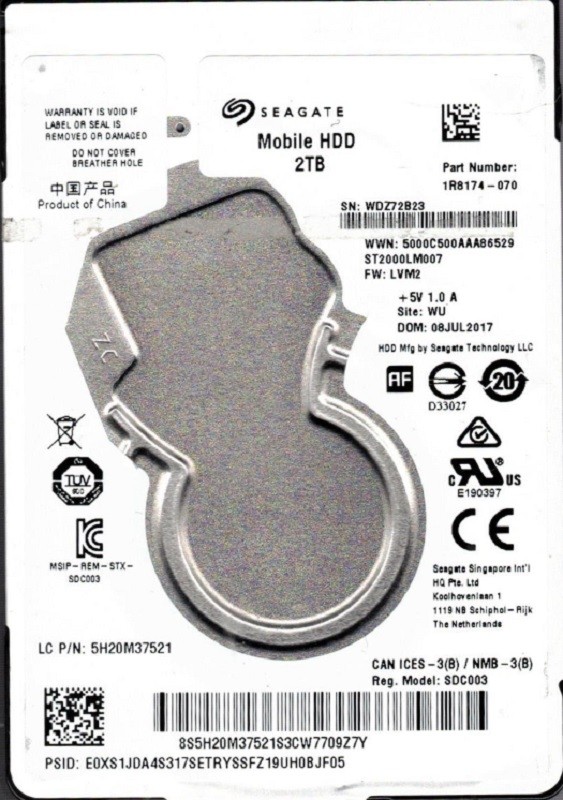 ST2000LM007 P/N: 1R8174-070 F/W: LVM2 WU WDZ7 Seagate 2TB