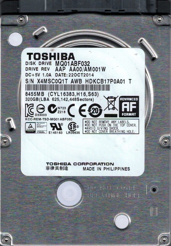 MQ01ABF032 AAP AA00/AM001W PHILIPPINES Toshiba 320GB