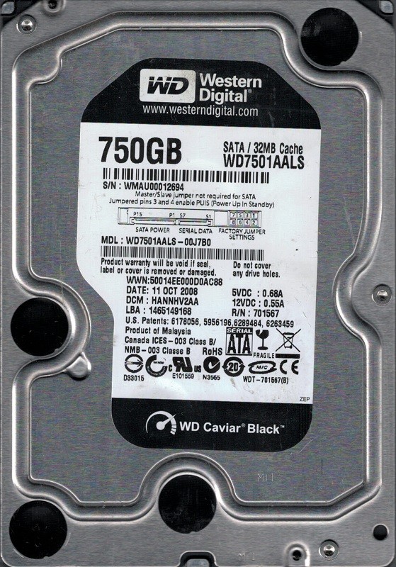 Western Digital WD7501AALS-00J7B0 750GB DCM: HANNHV2AA
