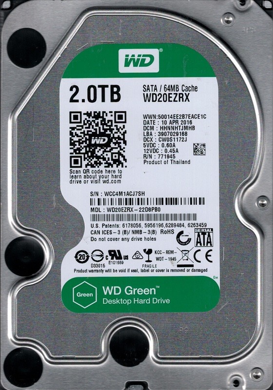 WD20EZRX-22D8PB0 DCM: HHNNHTJMHB WCC4M Western Digital 2TB