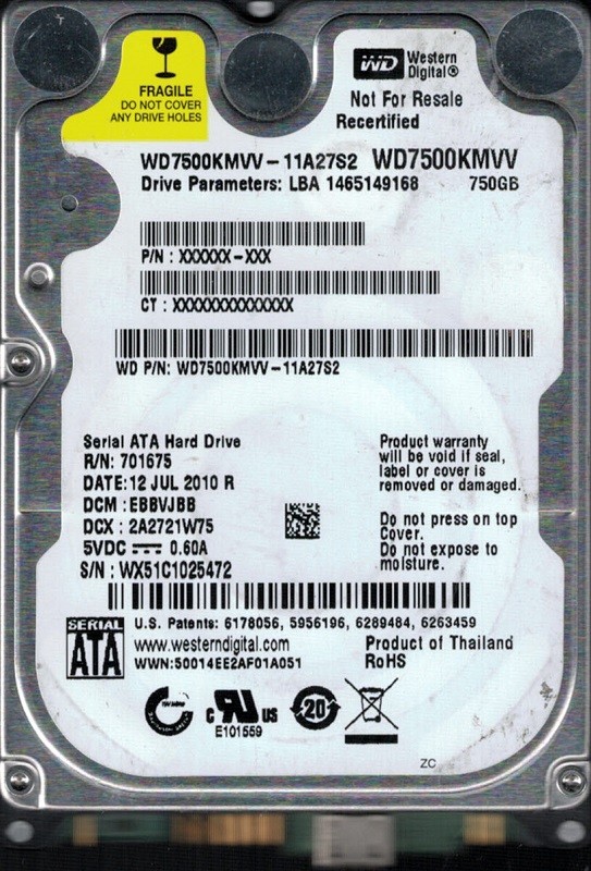 Western Digital WD7500KMVV-11A27S2 USB 2.0 750GB DCM: EBBVJBB