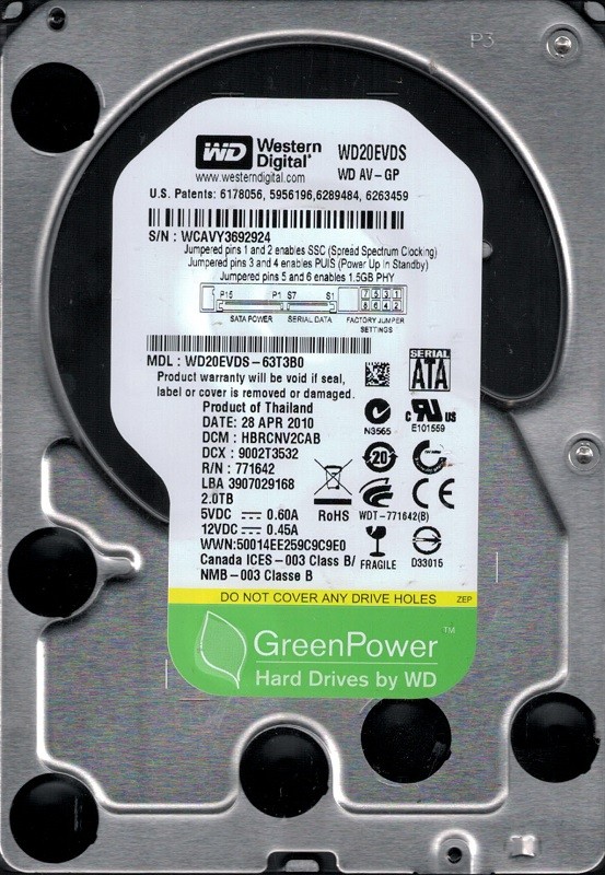 Western Digital WD20EVDS-63T3B0 DCM: HBRCNV2CAB 2TB