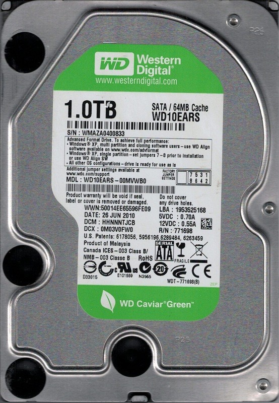 Western Digital WD10EARS-00MVWB0 1TB DCM: HHNNNTJCB WMAZA