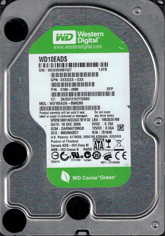 Western Digital WD10EADS-65M2B0 1TB DCM: DARNHT2MGB