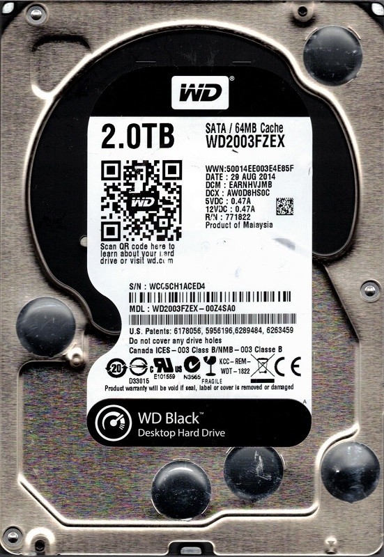WD2003FZEX-00Z4SA0 DCM: EARNHVJMB WCC5C Western Digital 2TB