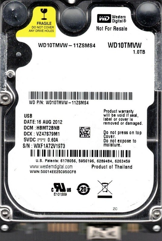 Western Digital WD10TMVW-11ZSMS4 USB 3.0 1TB DCM: HBMT2BNB WXF1A