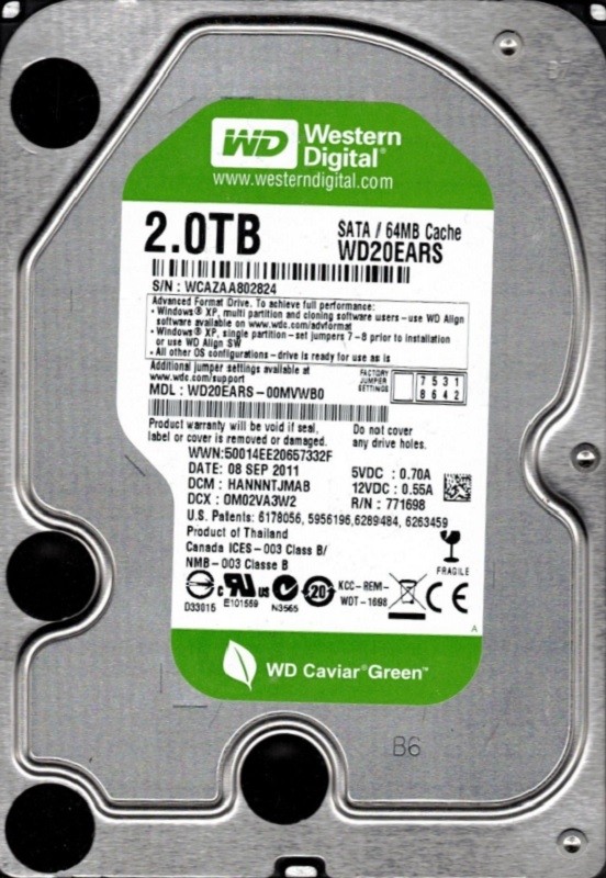 Western Digital WD20EARS-00MVWB0 DCM: HANNNTJMAB WCAZA 2TB