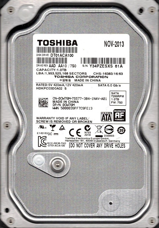 Toshiba DT01ACA100 AAD AA10/7S0 1TB China