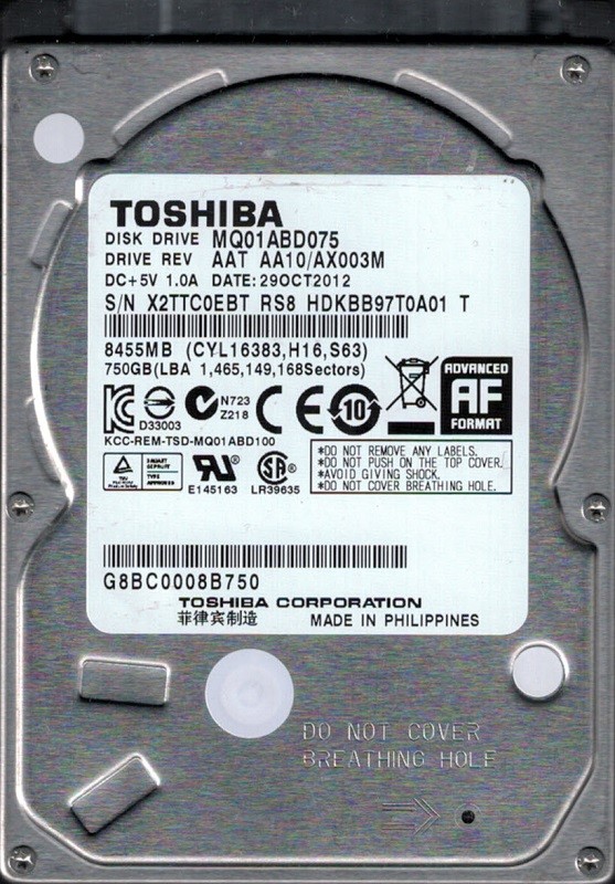 MQ01ABD075 AAT AA10/AX003M Toshiba 750GB